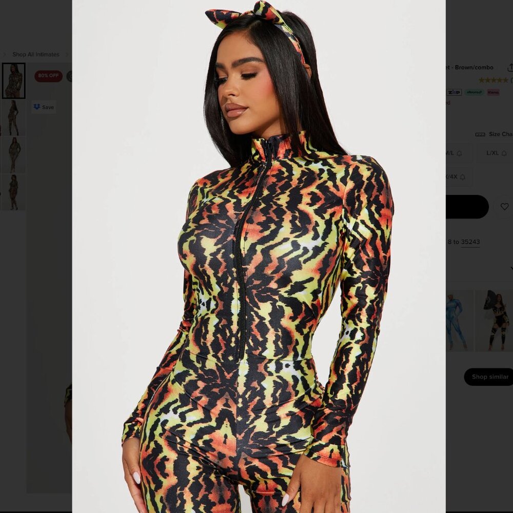 Fashion Nova Wild Thing Tiger Jumpsuit/Ears 2 Piece Costume Set, Medium/Large - Picture 6 of 9